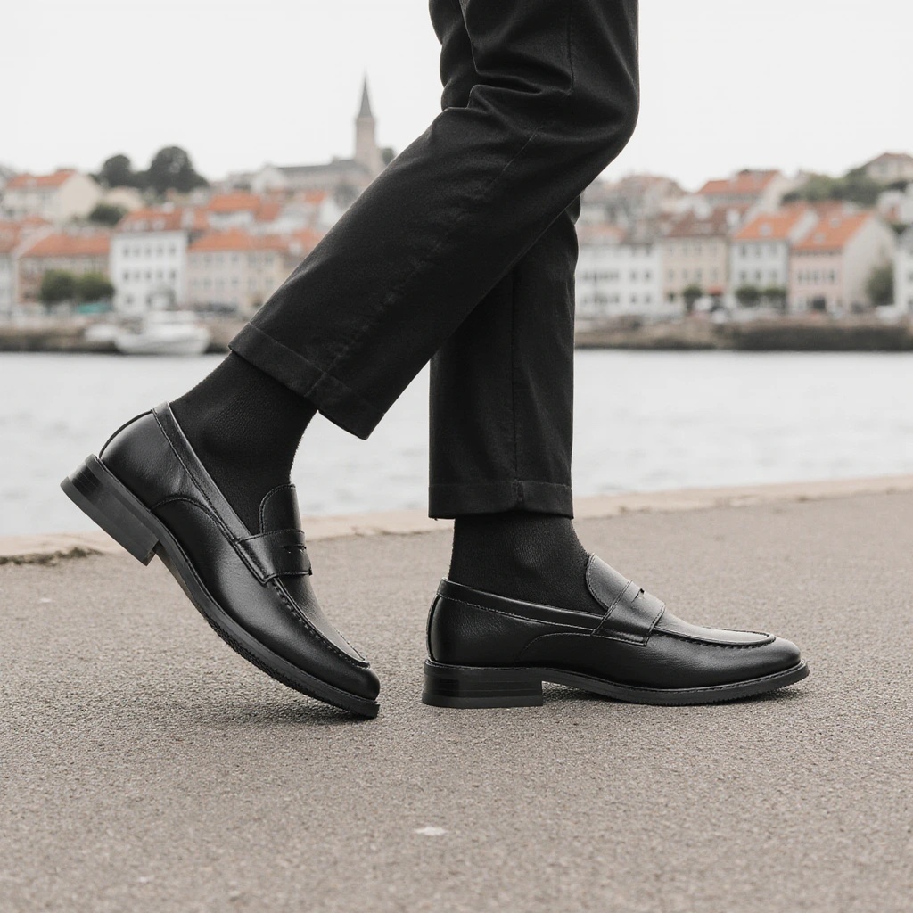 Men'S Shoes Qn - Męskie czarne mokasyny penny, klasyczne buty