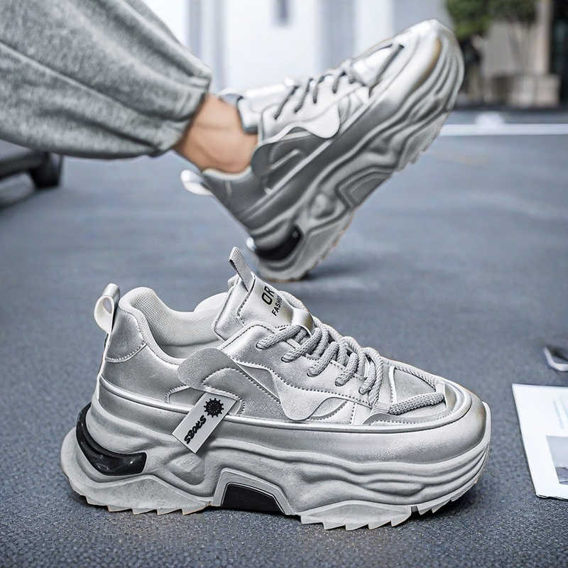 Men'S Shoes For Tennis - Czarne platformowe tenisówki męskie sportowe tkane