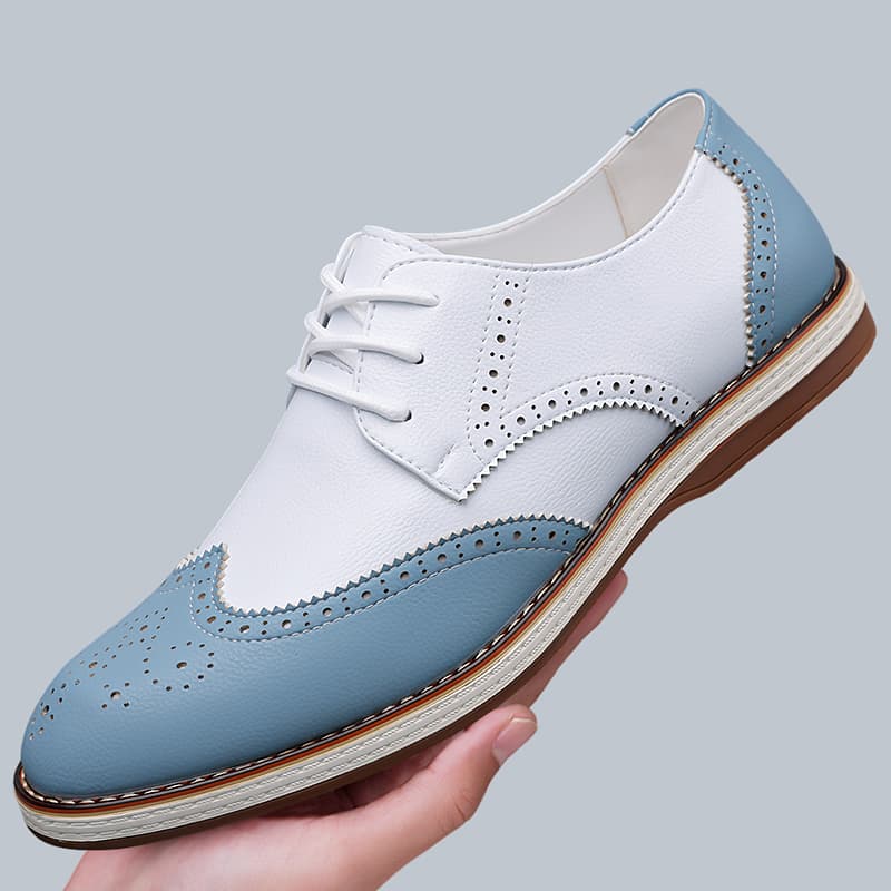 Men'S Shoes Qn - Męskie biało-niebieskie dwukolorowe buty typu brogue