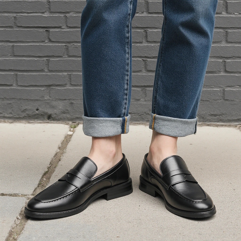 Męskie czarne mokasyny penny,  – Men'S Shoes Qn recenzja i cena