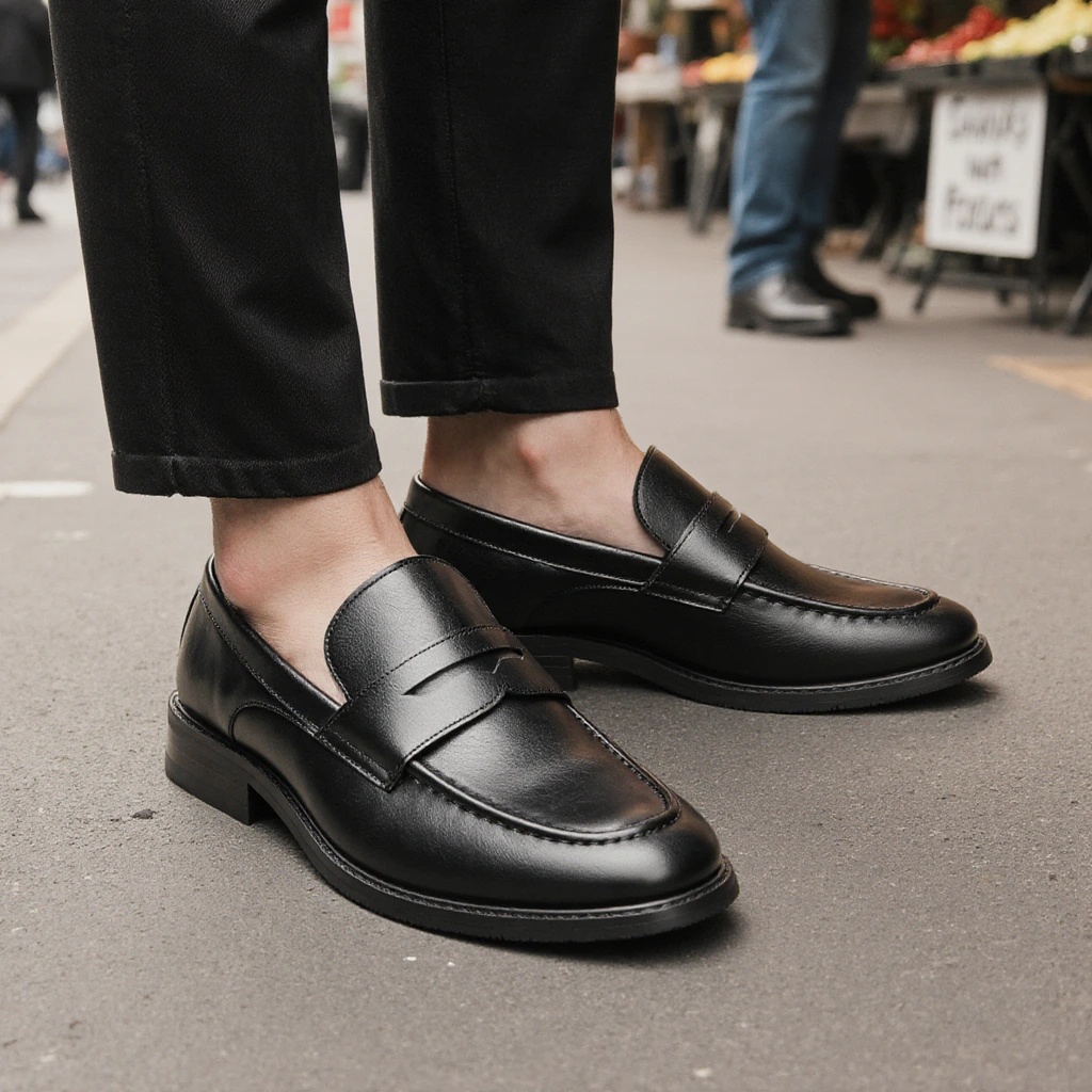 Męskie czarne mokasyny penny,  – Men'S Shoes Qn recenzja i cena